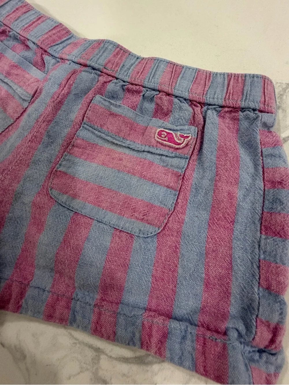 Vineyard Vines Girls Linen Cotton Striped Pull On Shorts Blue Pink 3T